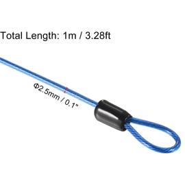 TOP-VIGOR 1Pcs Security Steel Cable, 2.5mm x 1m / 3.28ft Coated Safety Wire Rope Double Loop Flexible Security Cable Lock for Outdoor Travel Luggage Bike, Blue