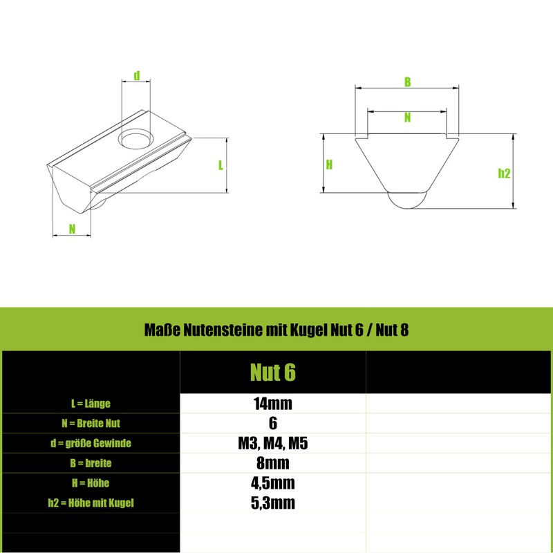 50 x M4 T-Slot Nut for 6 mm Slot 6
