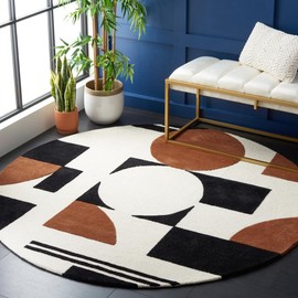 SAFAVIEH Rodeo Drive Collection Round Rug - 4' Round, Ivory & Black, Contemporary Design, Ideal for High Traffic Areas in Living Room, Bedroom & Dining Room (RD856A-4R)
