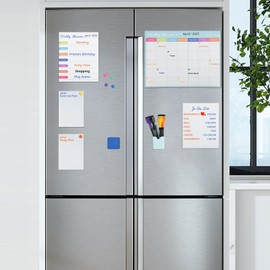 Magnetic Whiteboard for Fridge - 16x12 & 10x8 Dry Erase Calendar Board with 2 Bonus 8.4x6 Boards | Weekly/Monthly Planner, Reusable Fridge Calendar Magnet, Family Schedule (Eraser+Marker)