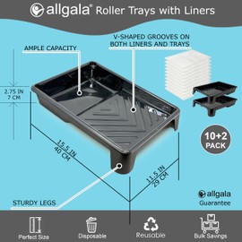 Allgala 2PK Large 9 in Plastic Paint Roller Trays with 10 Liners 16x12 in - TH10511