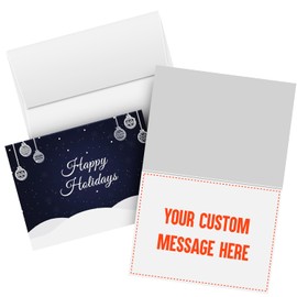 Customize Your Interior Message – Blue Happy Holidays Fold Over Greetings Cards with Your Custom Message and Envelopes, for Christmas and New Year’s Greetings and Invitations | 25 per Pack | 5 x 7"