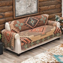 BLACK FOREST DECOR Sierra Crosses Sofa Cover - Southwest Microfiber Reversible Furniture Protector, 127" W x 77" L