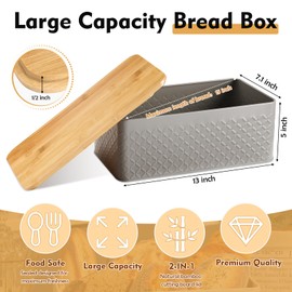 Yaocom 2 Pcs Bread Box and Butter Dish with Bamboo Cutting Board Lid, Large Metal Bread Storage Container for Kitchen Farmhouse Airtight Ceramic Butter Holder with Stainless Steel Knife (Grey)