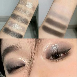 9 Colors Glitter Eyeshadow Palette, Black Silver Gray White Goth Shimmer Sparkly Eye Shadow Makeup Palette, Metallic Eyeshadow, Smokey Eye Glitter Makeup Sombras De Ojos