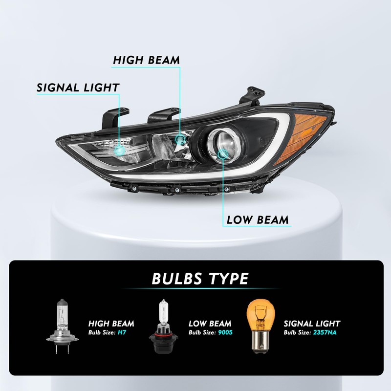 TUSDAR Fits For 2017 2018 Hyundai Elantra without DRL Headlight