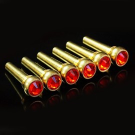 6 Pieces Guitar Bridge Pin, Brass Bridge Bridge Peg Nail with Crystal Glass Dot for Folk Acoustic Guitar (Red)