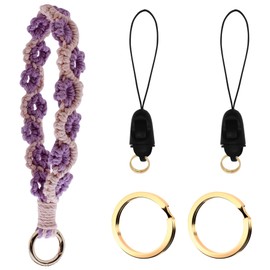 BIHRTC Boho Macrame Wristlet Keychain Handmade Keyring Bracelet Wrist Lanyard for Women Car Keys Holder, Pink Purple, 11inch