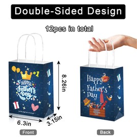 Habbiful 12pcs Fathers Day Gift Bags with Handle Happy Father's Day Paper Gift Bags for Dad Paper Treat Wrap Gift Bags for Fathers Theme Party Supplies Birthday Gifts for Dad,Navy Blue