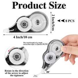 Yoosso Yoosso 8 Stück Korrekturroller, 12m x 5 mm Korrekturband Korrekturmaus Set Correction Tape mit Schutzkappe Korrekturroller Mini für Schüler Zuhause Büro Schulsachen (Schwarz)