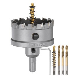 sourcing map Carbide Hole Saw Kit 64mm (2-33/64") Metal Hole Cutter Set with 5pcs Center Drill Bits Springs 1pcs Wrench for Stainless Steel Copper Iron Aluminum