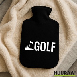 Huuraa Wärmflasche Golf Schriftzug Geschenk 1,8 Liter Black Classic Veloursbezug Golf Präsent