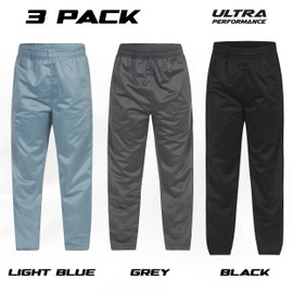 Ultra Performance 3 Pack Boys Athletic Active Sweatpants Tricot Open Bottom Track Pants for Boys