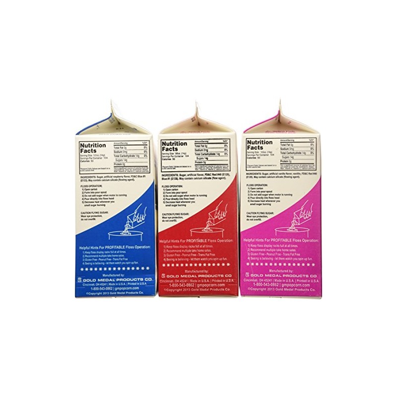 Cotton Candy Floss Sugar-Blue Raspberry, Pink Vanilla & Cherry- 3.25