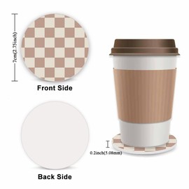 Khaki Checkered Steering Wheel Cover for Women,Universal Auto Steering Wheel 14-15 Inch Car Interior Accessories with 2PCS Car Coasters,Suitable for Men and Women