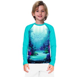 Remimi Girls Rash Guard Kids Uv Shirts Long Sleeve Childrens Lightweight UPF 50+ Shirts for Swimming Blue 5-6 Y