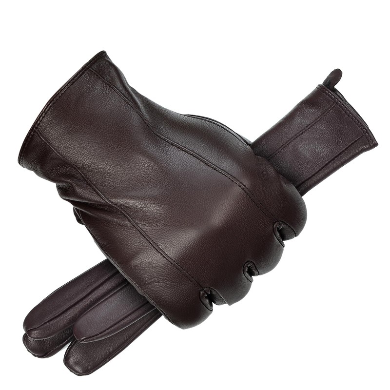 Mens Leather Gloves Cold Weather Warm Gloves with Cashmere Lined,Brown,L
