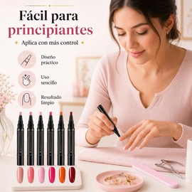 6 Piezas Rotulador De Esmalte De Uñas, 2026 Rotuladores de Gel Para Uñas de Secado Rápido 3 en 1, Marcadores De Esmaltes, Polish Nail Polish Pens para Salón de Belleza en Casa (A)