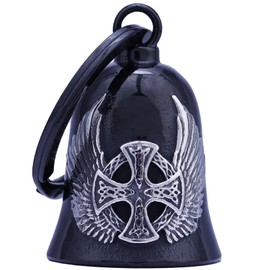 Motorcycle Bells - Bicycle Bells for Men, Stainless Steel can bring good luck and peace to motorcycle accessories (wing black silver) (Tire cross-black slive)