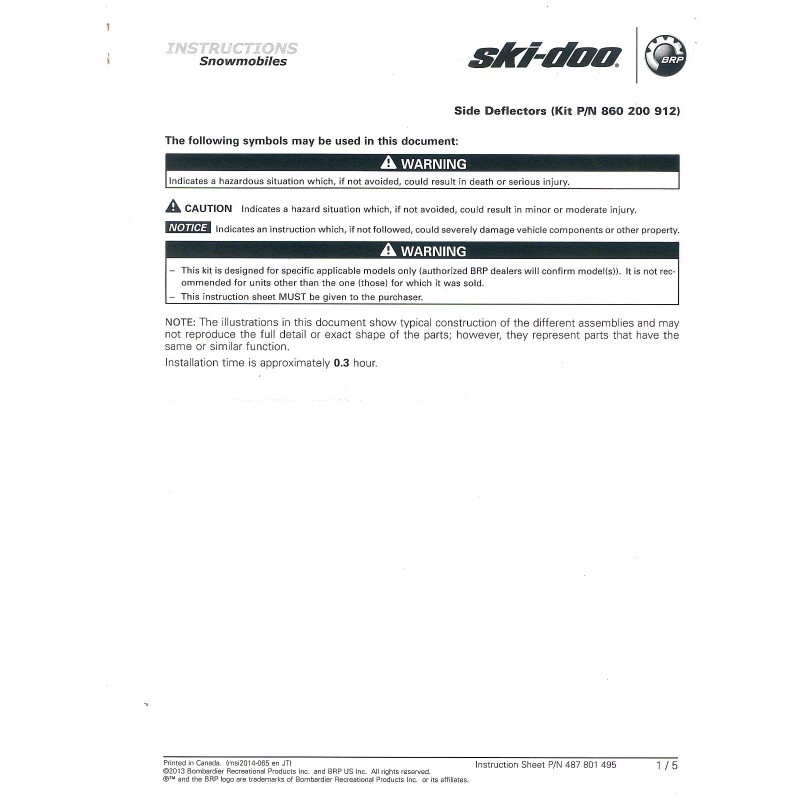 SKIDOO SKI-DOO WINDSHIELD SIDE AIR DEFLECTOR KIT 860200912 MEDIUM &