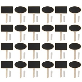 Set of 24 Plant Signs, Wooden Plant Stakes, Flower Bed Stakes, Plug-in Labels, Herb Signs with Black Board Surface and Chalk (12 x Oval - 12 x Rectangular)