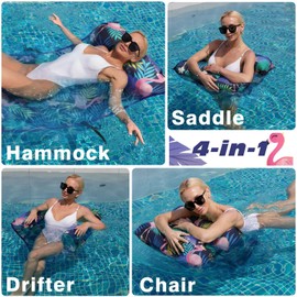 WERNNSAI Inflatable Pool Floats with Cool Mesh Water, Heavy Duty Swimming Pool Hammock Multi-Purpose 4-in-1 Saddle Lounge Chair Bed Drifter, Adults Raft Recliner for Swimming Beach Party Toys, 250lbs
