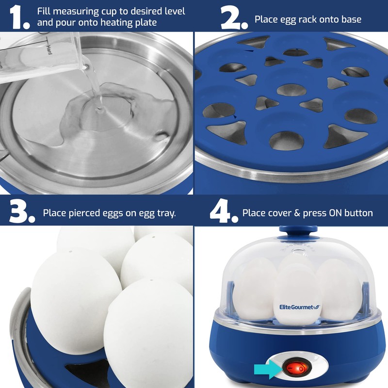 Elite Gourmet EGC322CBL Easy Egg Cooker Electric 7-Egg Capacity, Soft,