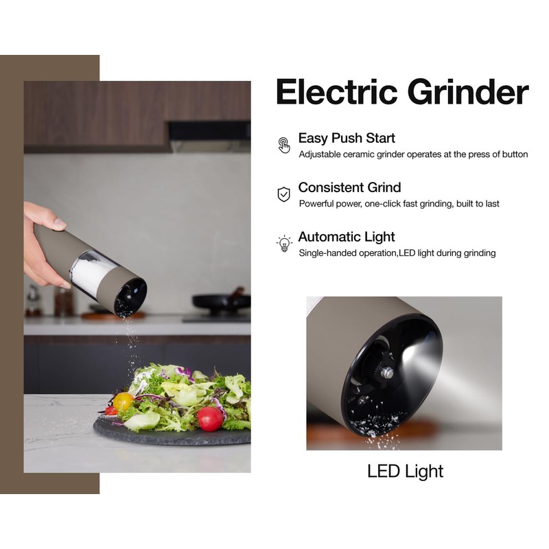 Stainless Steel Rechargeable Electric Salt and Pepper Grinder Set, USB
