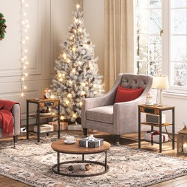 HOOBRO Side Table with Charging Station and USB Port, Small End Table for Small Space, 3-Tier Nightstand with Adjustable Shelf, for Living Room, Bedroom and Balcony, Rustic Brown BF112BZ01