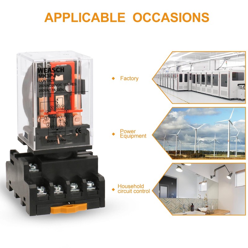Weasch 2Pcs Power Relay MK3P-I, AC 110V Coil, DPDT, 11
