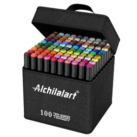 alchilalart 100-Colors Alcohol Based Markers, Alcohol Markers Set, Dual Tip Alcohol Sketching Drawing Markers Animation for Adults Kids
