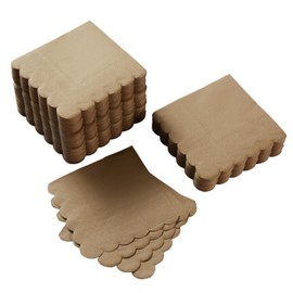 BEFORYOU 100 Pack Cocktail Napkin 2-Ply Scalloped Edged Dessert Napkins Folded 5 x 5 Inches Disposable Napkins for Dinner Wedding Birthday Party Bridal Anniversary Reception Event (Brown)