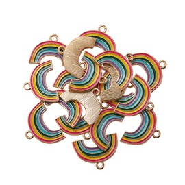 Airssory 10 Pcs Colorful Rainbow Pendants with Enamel Golden Plated Charms Bulk for Jewellery Making DIY Craft - 24mm