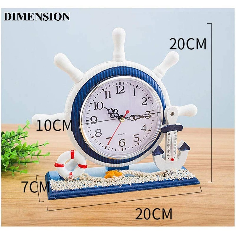 RTGGSEL Mediterranean Style Nautical Silent Desk Clock Lighthouse Helm Wooden