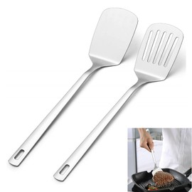 Stainless Steel Spatula Set, Silver Slotted Turner, Solid Turner, Sturdy Kitchen Spatula High Heat Resistant, Cookware for Fish, Eggs, Pancakes, Dishwasher Safe, Easy to Clean