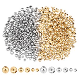 UNICRAFTALE 600 Pieces 2 Colours 2/3/4 mm Small Round Spacer Beads Stainless Steel Beads Rondelle Spacer Beads Metal Spacer Beads Mini Loose Beads for DIY Bracelets Necklaces Jewellery Making