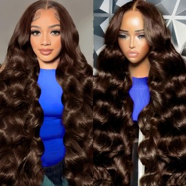 Agairl Chocolate Brown Lace Front Wigs Human Hair Pre Plucked 180% Density Brown Wig Human Hair 13X6 HD Lace Frontal Wig Colored Glueless Wigs 20 Inch
