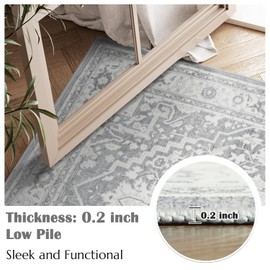 jinchan Hallway Runner Rug 2x10 - Soft Kitchen Machine Washable Vintage Floral Non-Slip with Rubber Backing Ultra-Thin Low-Pile Carpet for Bedroom Laundry Room Living Room (2x10ft,Light Grey)