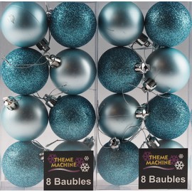 Set Of 16 ICE BLUE Christmas Tree Baubles Decorations - Bulk Buy value