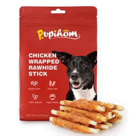 PUPIHOM Dog Training Snacks,16OZ Chicken Wrapped Rawhide Stick Dog Treats, Grain Free, Delicious, and Nutritious High Protein Dog Chewy Treats for Dogs