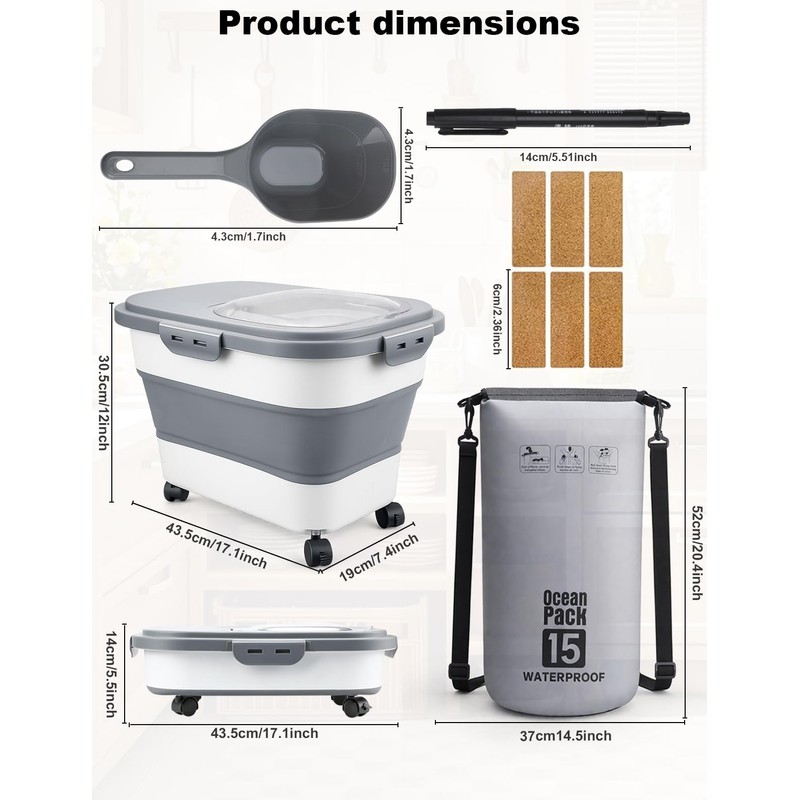 Collapsible Wood Pellet Storage Containers 25 Lbs with Rolling Casters