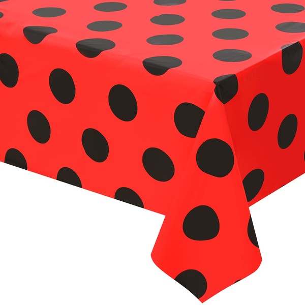 2 Pcs Ladybug Tablecloth Red Black Polka Dots Plastic Table Covers 87 x 51 Inches Ladybug Themed Party Decorations for Ladybug Theme Party Supplies