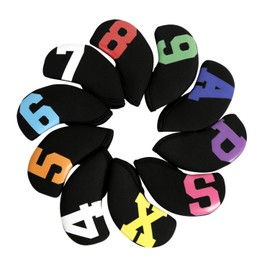 bookridge Iron Cover, Head Cover, Set of 10, Neoprene, Washable, Scratch-Resistant, Stretchable, Anti-Shedding, Includes Handles, Stylish, Men's, Women's, Black (Multicolor)