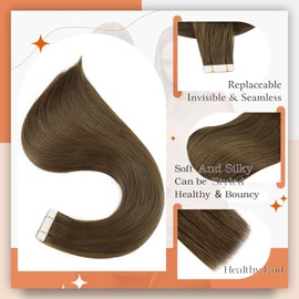 Full Shine 18Inch Tape in Hair Extensions Human Hair Color 3 Brown Human Hair Extensions Tape in Seamless Invisible Skin Weft 100G Remy Soft Extension 40Pcs Brazilian Lightweight
