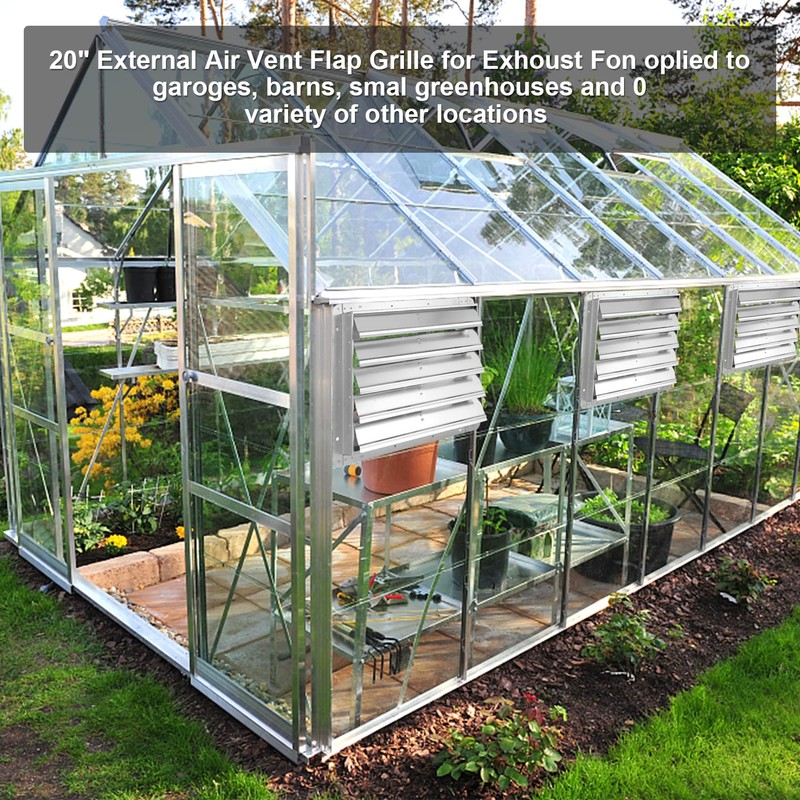 iPower 20-Inch Square Aluminum Automatic Gravity Shutter Louver Vent, Silver