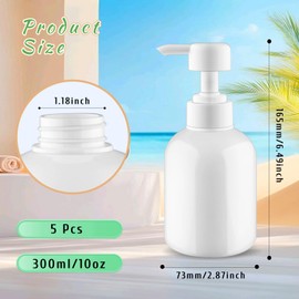 DynnnDy 5 Pcs 300ml/10oz PET Round Plastic Shampoo Pump Jar Leakproof Large Lotion Dispensers Refillable Body Wash Container for Essential Oil Hair Conditioner