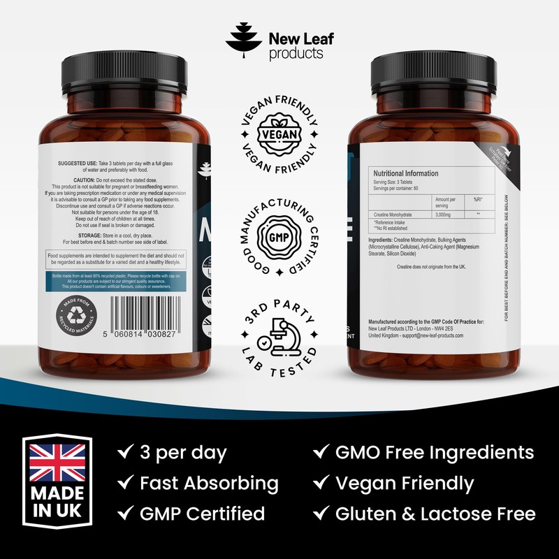 Creatine Monohydrate Tablets 3000mg - 360 Creatine Tablets (3 per