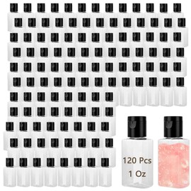 QTLCOHD 120 Pack 1 Oz Plastic Refillable Bottles with Flip Cap, Clear Empty Hand Sanitizer Bottles, Portable Reusable Containers with Lids for Shampoo,Body Soap,Toner and Lotion