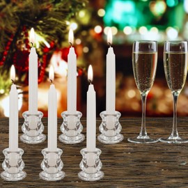 24 Pack Taper Candle Holders- Clear Glass Candlestick Holders for Pillar Candles, Small Candle Holders Thicker Glass Candle Sticks Set for Wedding, Party and Festival Decor