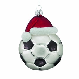 Kurt S. Adler Noble Gems Soccer Ball with Santa Hat Glass Ornament NB0285 for Christmas